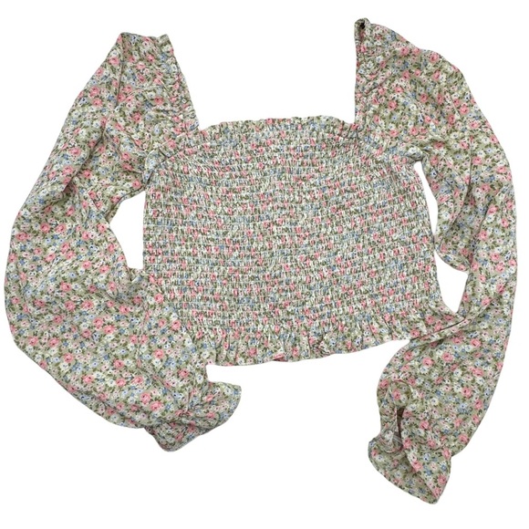 Forever21 Floral Cropped Ruched Top, Juniors Medium - Picture 2 of 6